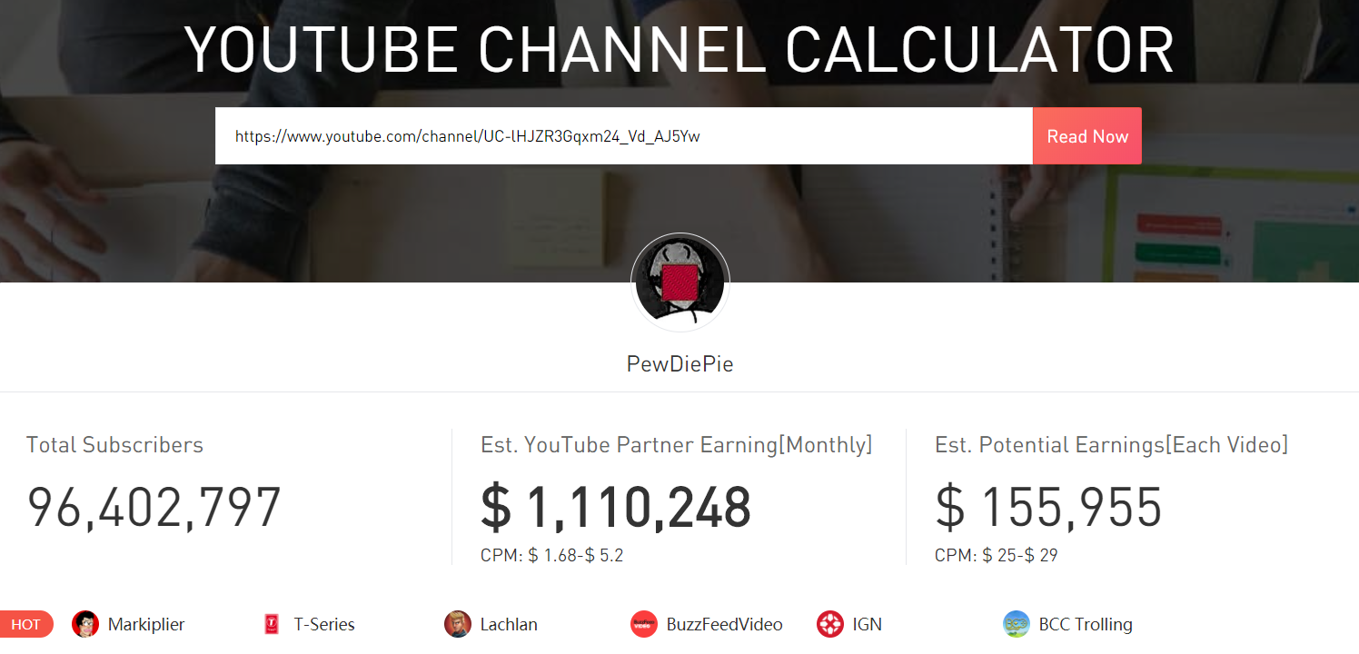 Make Money like PewDiePie?Evaluate your  Channel Value now -  Noxinfluencer