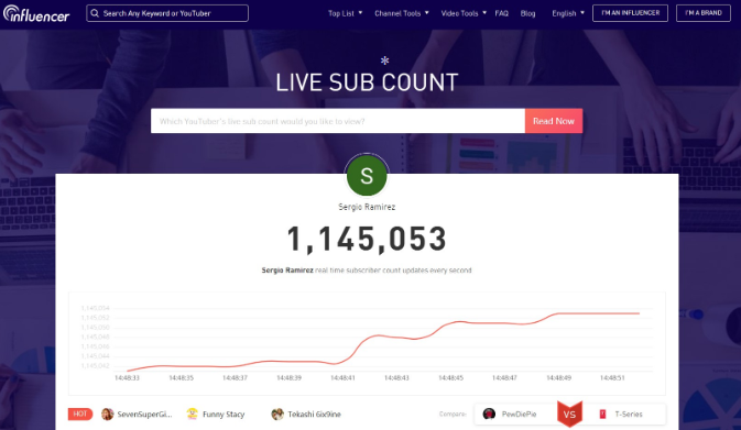 1. YouTube Live Sub Count - Noxinfluencer