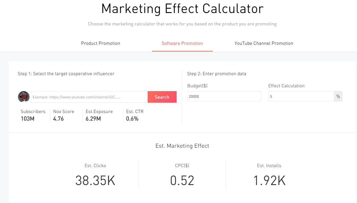 2. Noxinfluencer Influencer Marketing Calculator -Soft ware