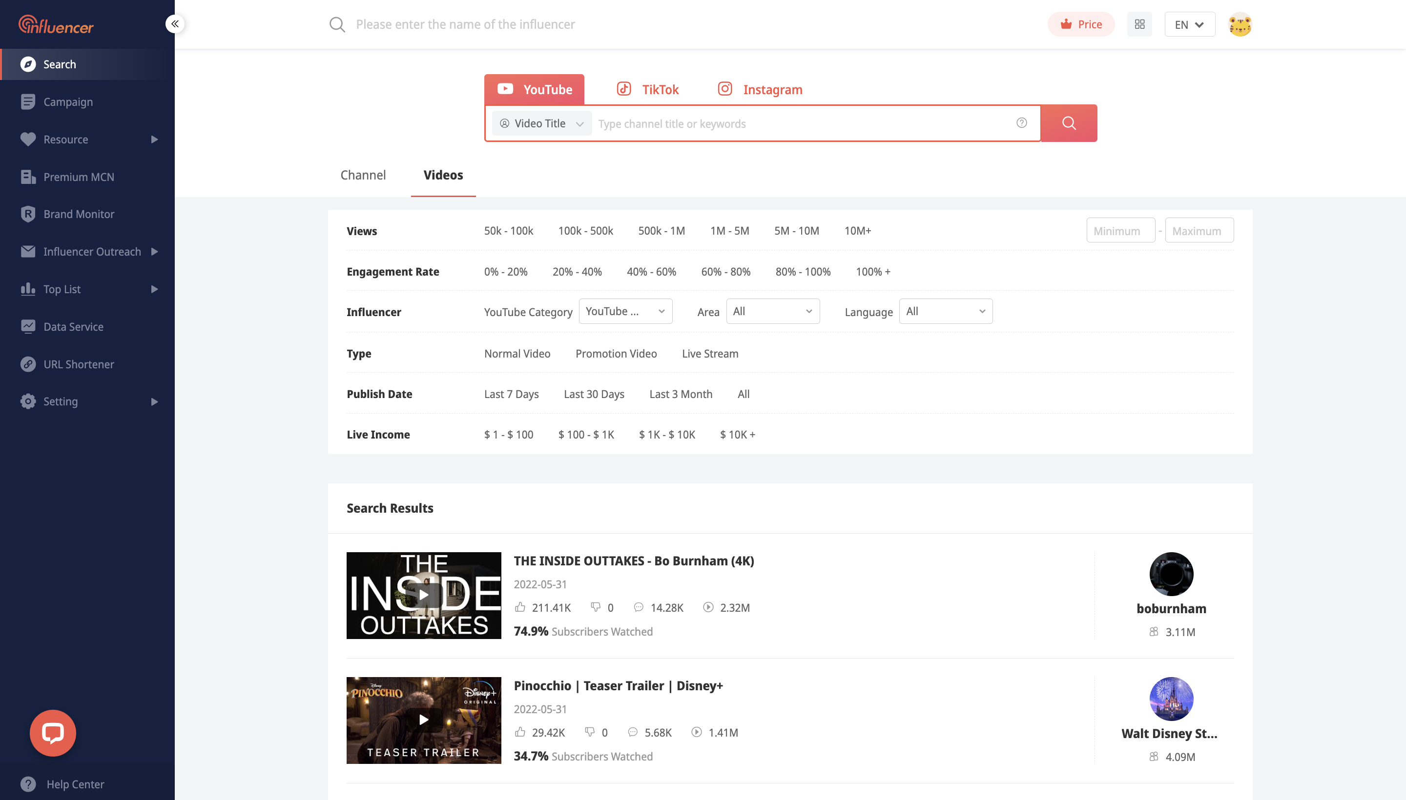 Find Influencer: Video Search - Noxinfluencer
